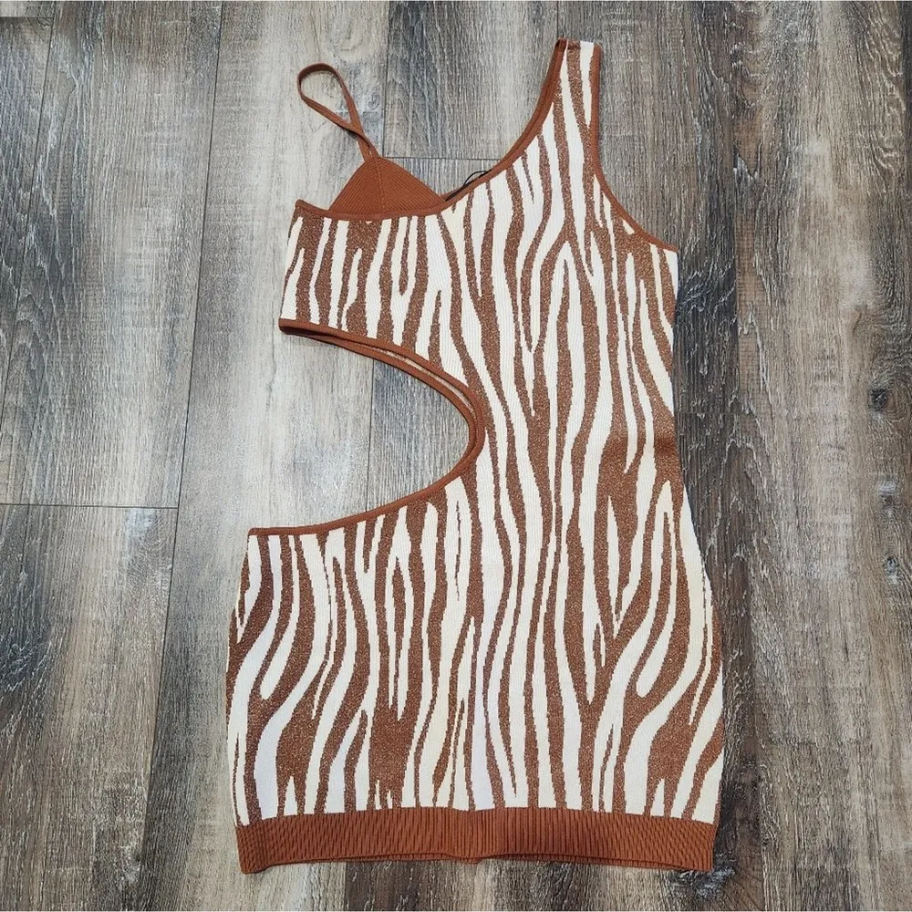 Retrofete Dimi Dress in Brown Zebra Size Large NWT Cutout Sleeveless Mini - Image 3