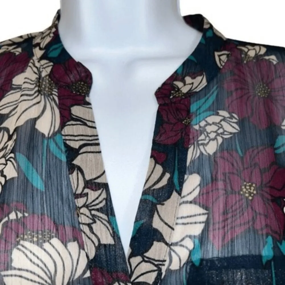 KUT FROM THE KLOTH Women's Sheer Chiffon Floral‎ Button Down Blouse EUC Small - Image 3