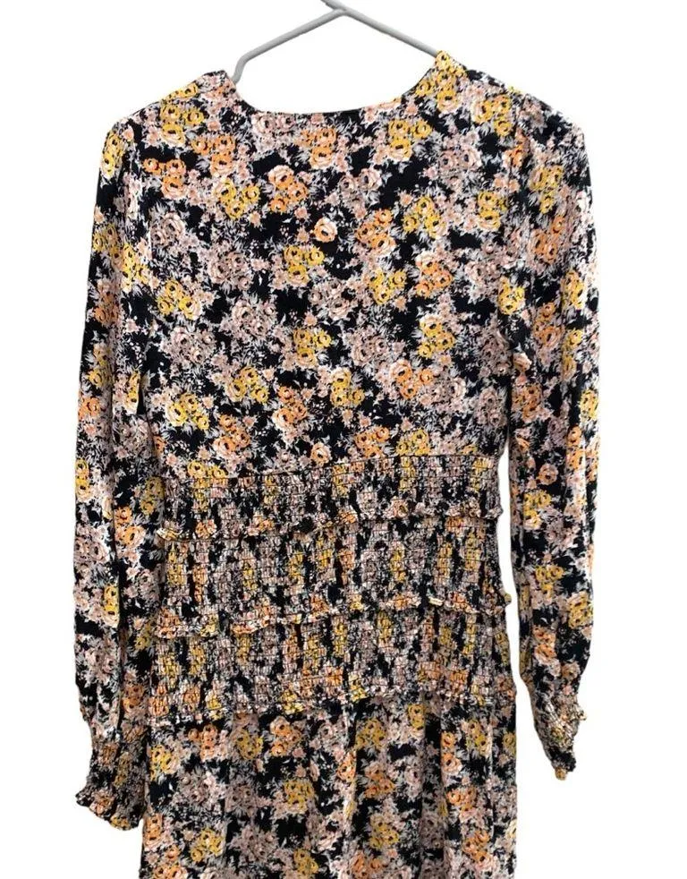 AFRM Nordstrom v neck black yellow orange floral midi hazel smocked dress - Image 12