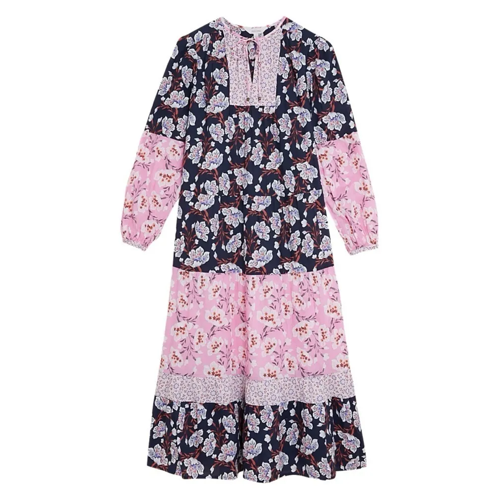 ⭐️MARKS & SPENCER Per Una Pink and Blue Floral Maxi Kaftan Dress Size 4 - Image 2