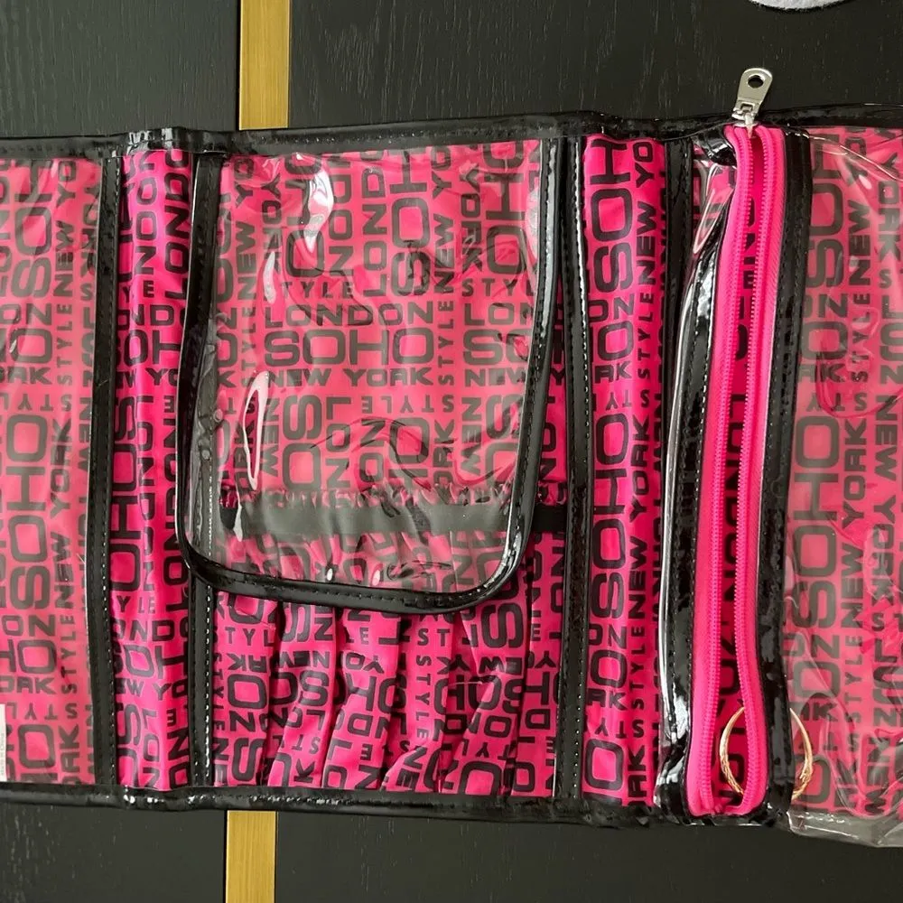 SOHO London Soho New York Pink Polka Dot Hanging Travel Makeup Bag Organizer EUC - Image 10