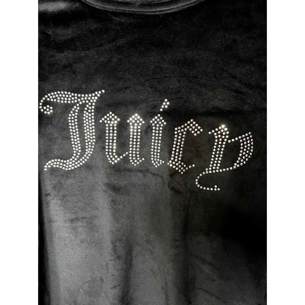 Juicy Couture  Black Velvet Feeling Material Embellished Long Sleeve Top Sz Small - Image 2