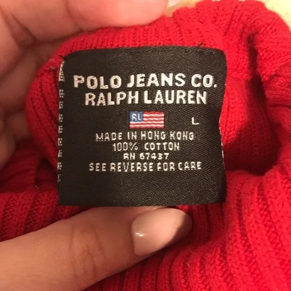 Ralph Lauren polo  jeans red ribbed turtle neck sweater size large cotton y2k - Image 11