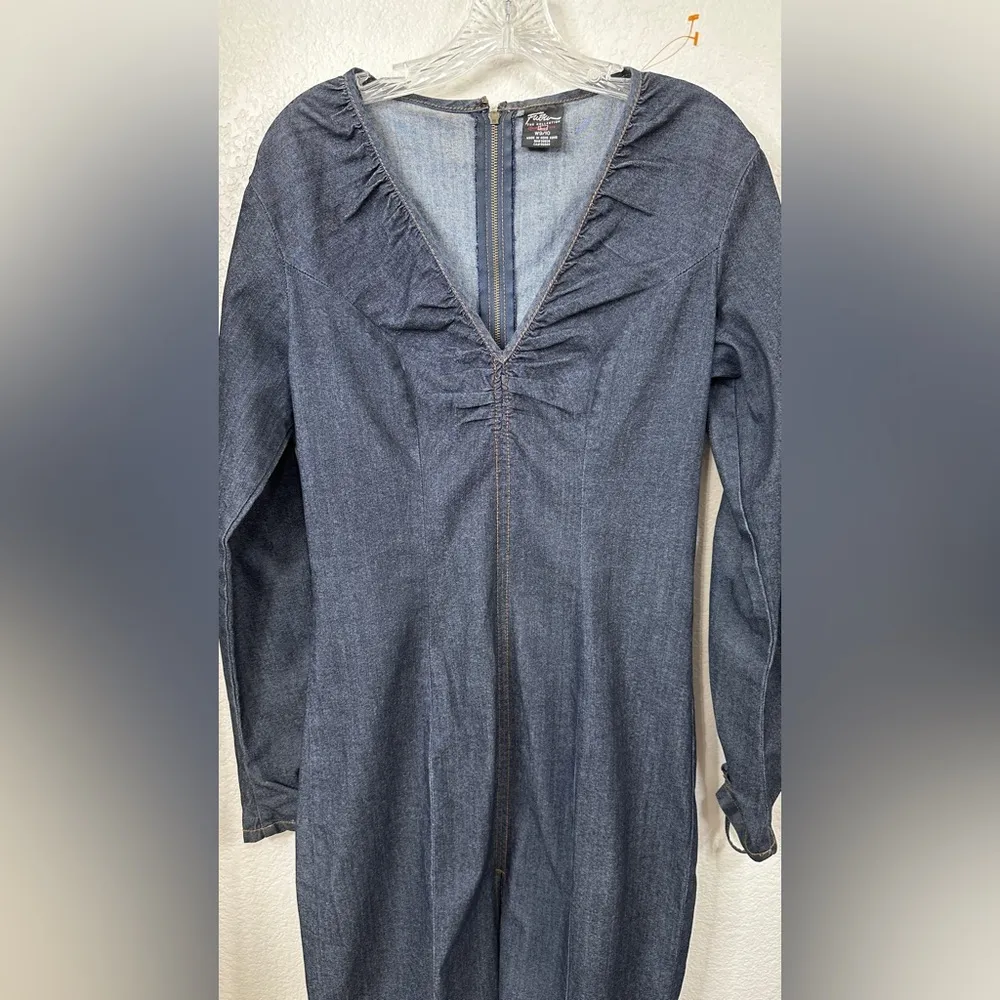 FUBU Vintage Denim the Collection Stretch Pencil Dress Rear Zip 9/10 Western Blue - Image 4