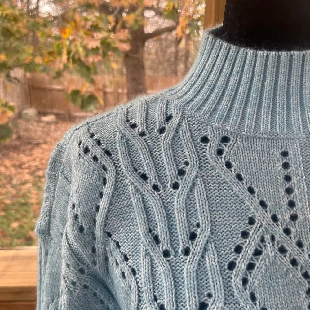 LOFT Women's Pointelle Powder Blue Mock Neck Sweater Size S - Image 5