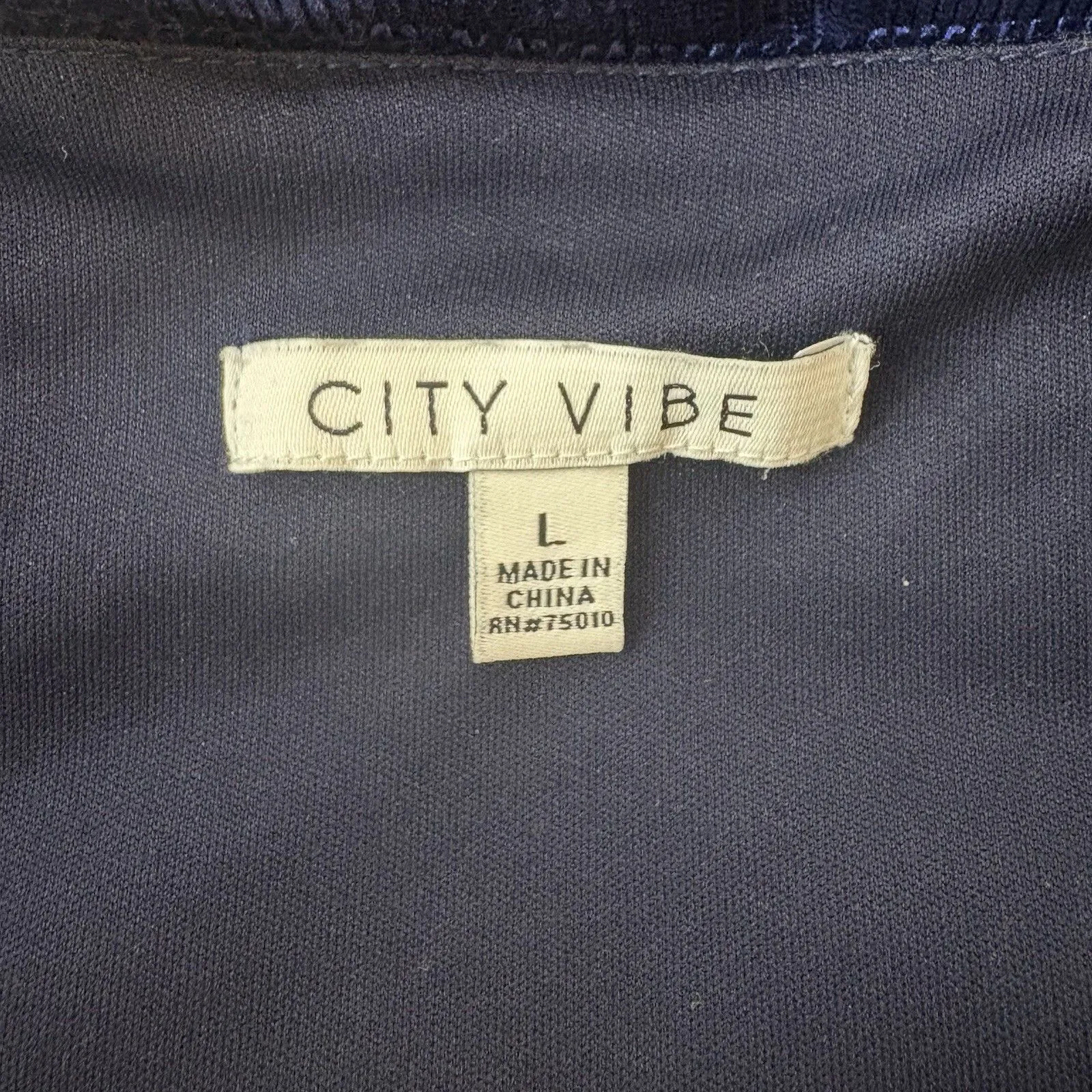 City Vibe Navy Blue V Neck Dress Ribbed 3/4  Sleeve. Size Large Flaws - Image 6