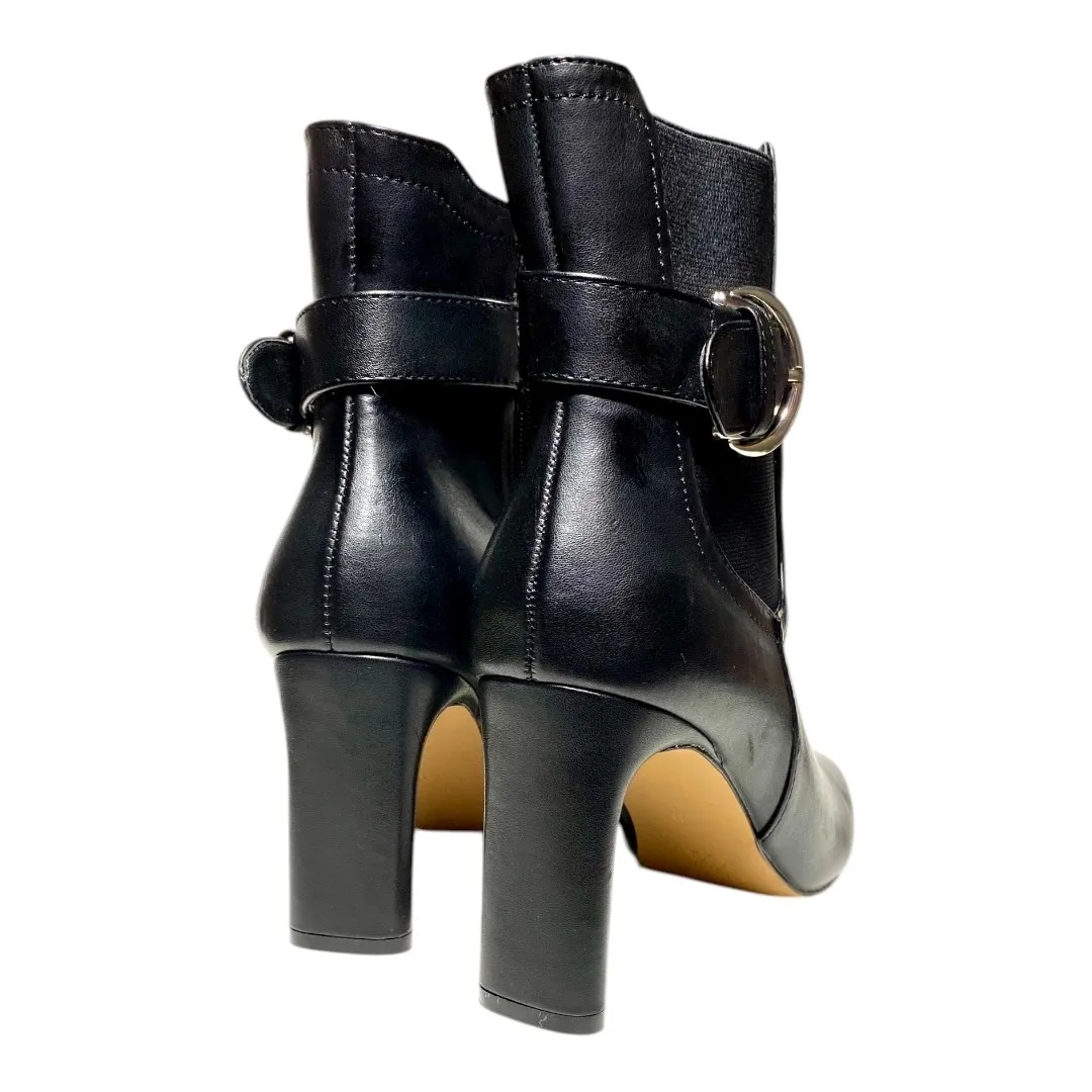 NY&C Women’s Size 9 Black Vegan Leather Double Block Heel Boots Silver Buckle - Image 12