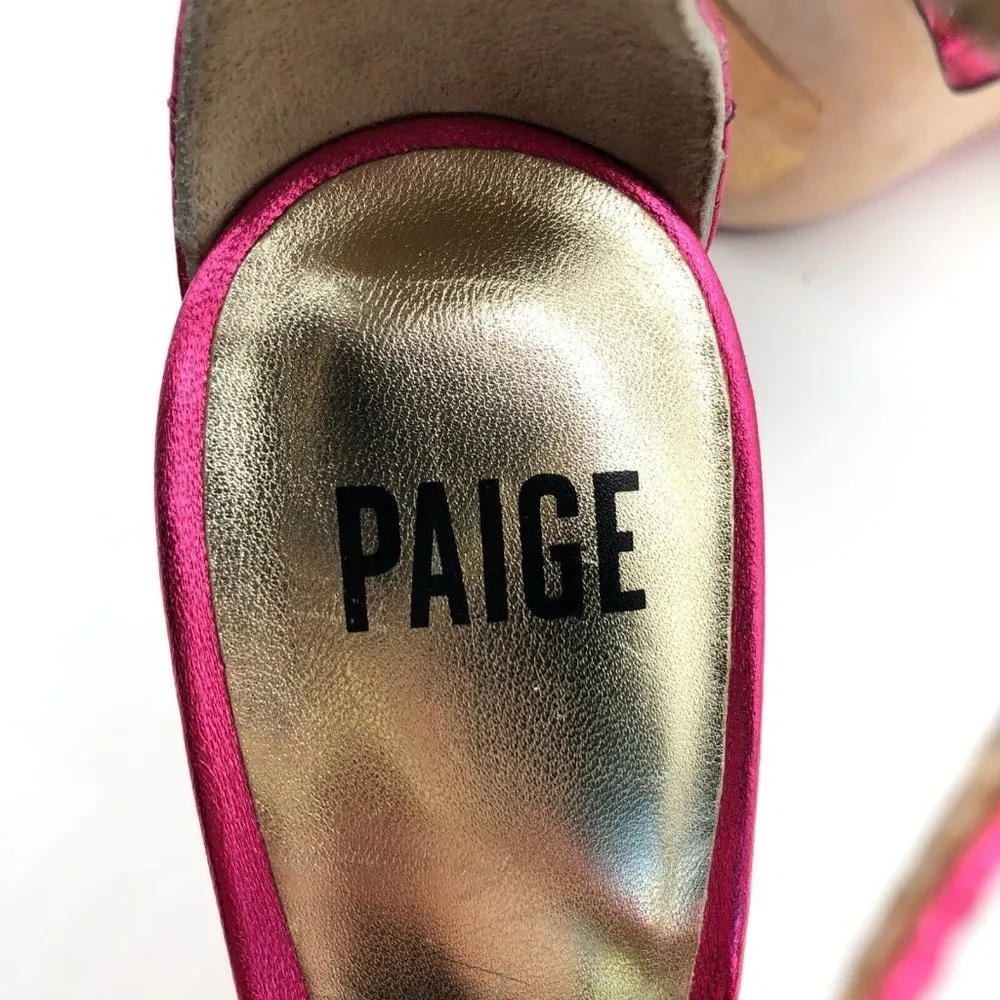 Paige Vera Genuine Snakeskin Strappy Heels Square Toe Pink Metallic 9 - Image 9