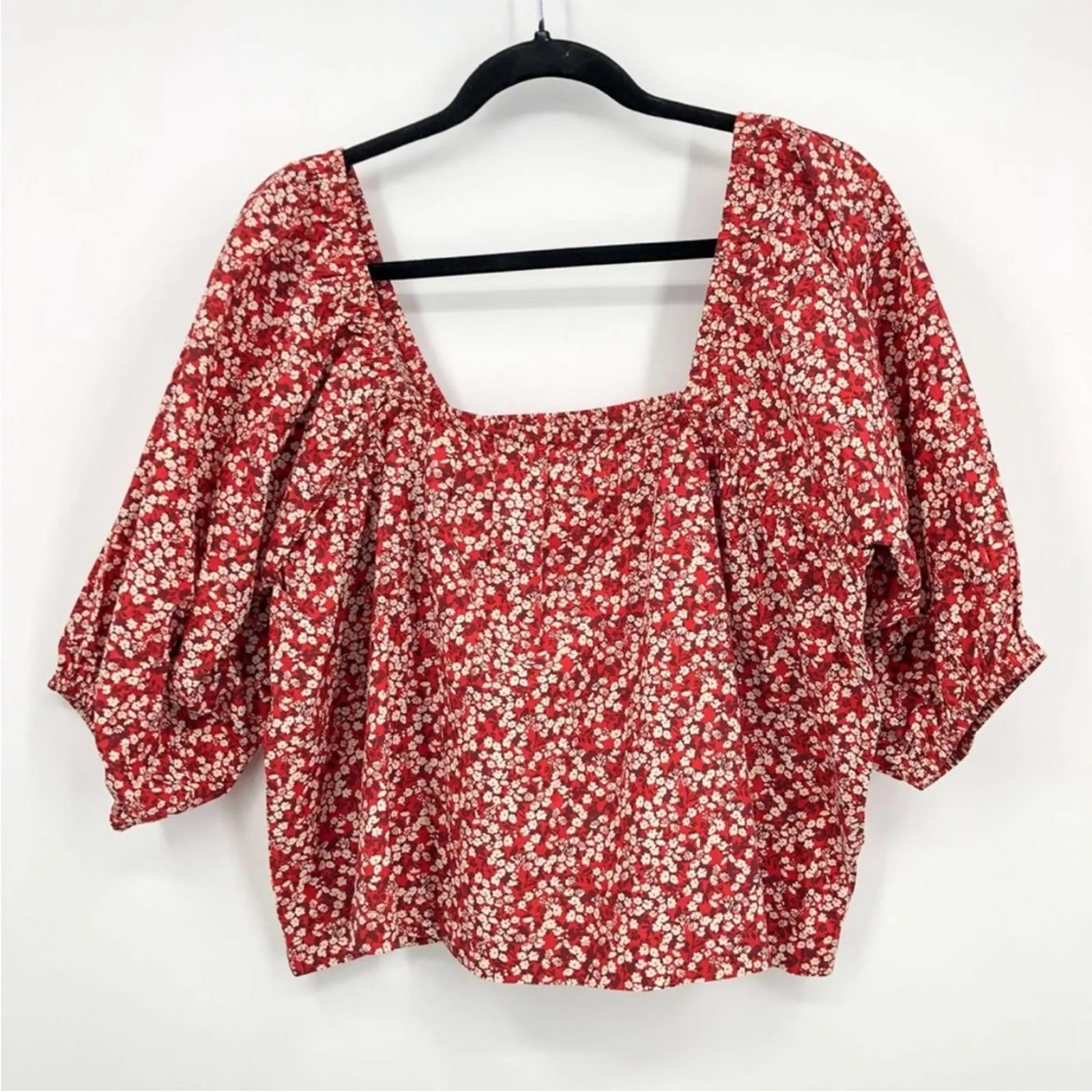 Apiece Apart Gali Shirred Puffed Sleeve Square Neckline Floral Crop Top NEW Med - Image 2