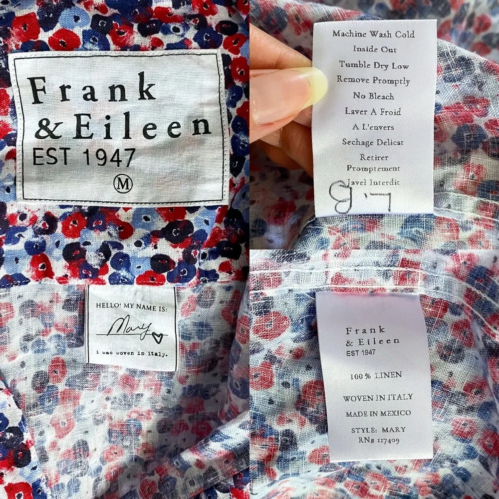 Frank & Eileen Mary Red Floral Linen Shirtdress Mini Button-Down Medium EUC - Image 6