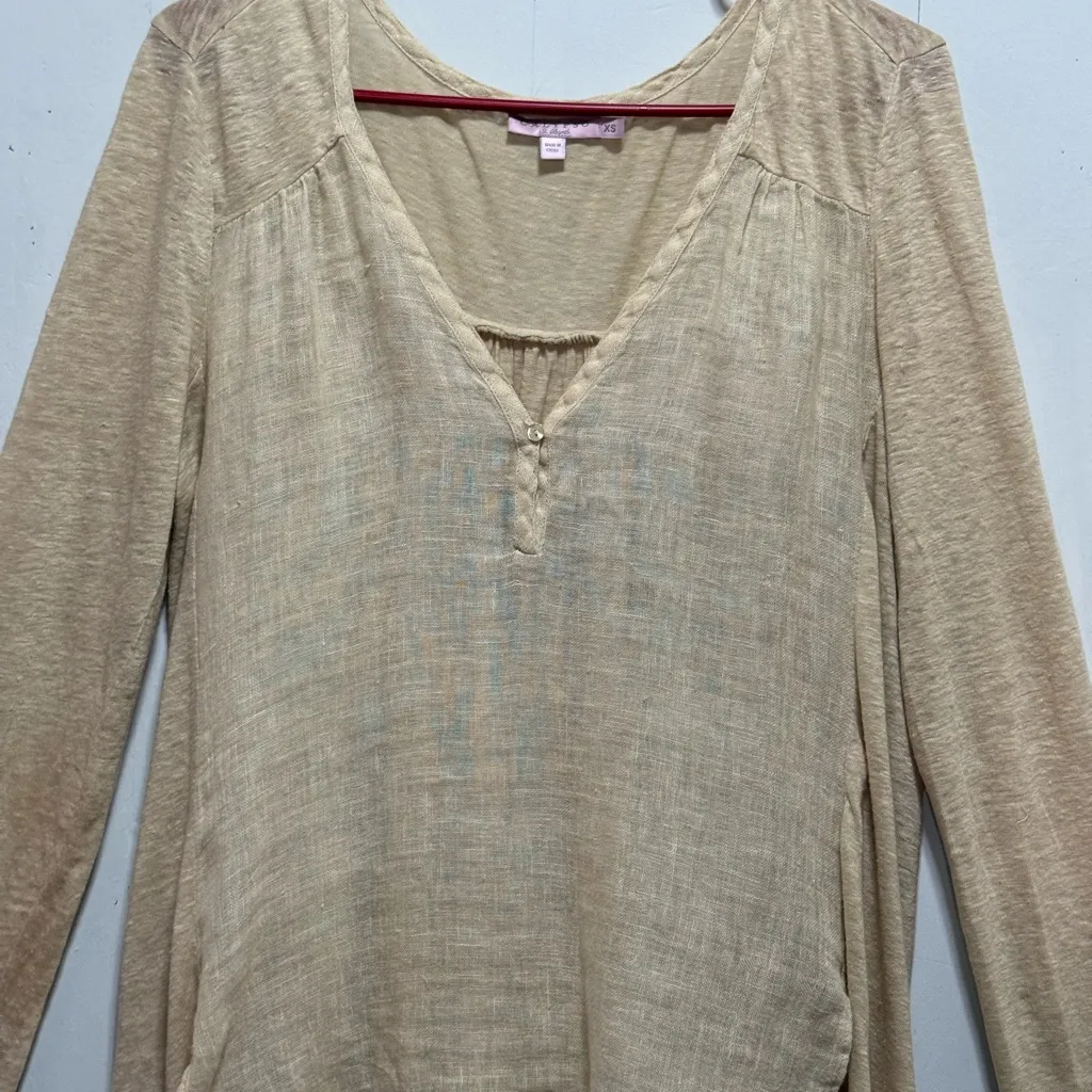 Calypso St. Barth Beige Linen Hi Low Top Blouse Women’s Sz XS - Image 2