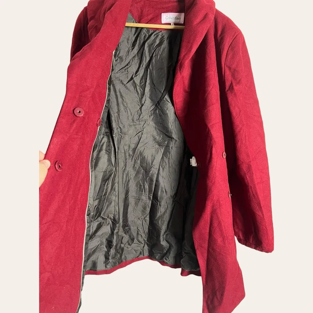 Calvin Klein Women’s Red Wool Blend Shawl Collar Coat Size 12 - Image 2