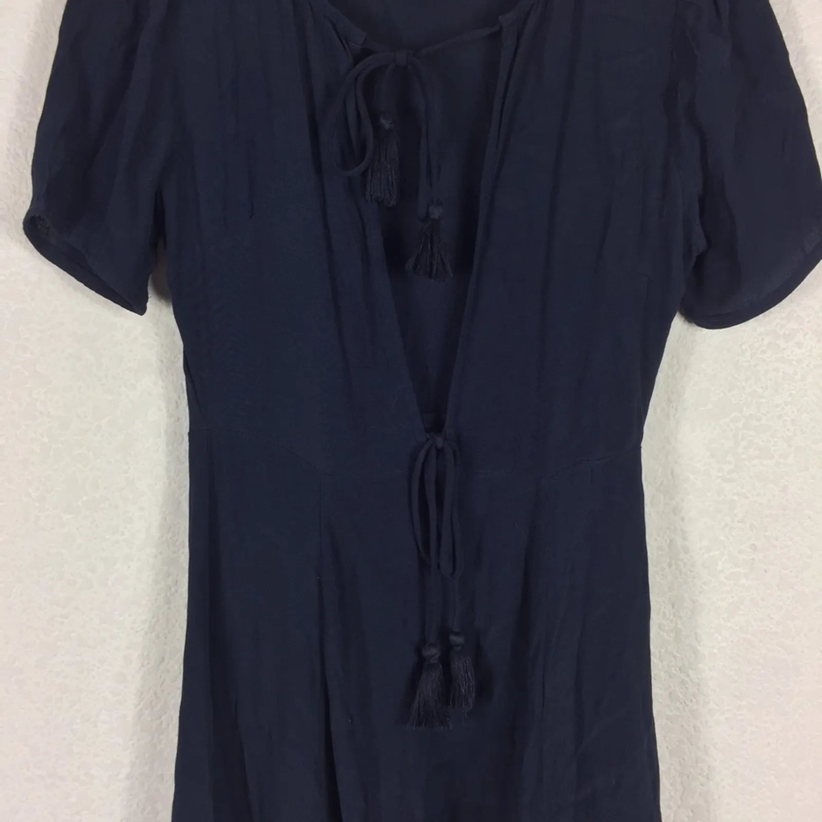 Revolve Tularosa Tallulah Blue Tassel Hem Mini Dress XS Plunge Neckline Boho - Image 10