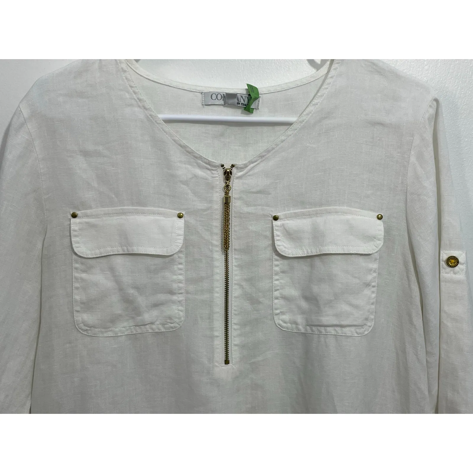 Ellen Tracy Linen Blouses Lot of 2 Small Gray White Lagenlook Minimalist Preppy - Image 6