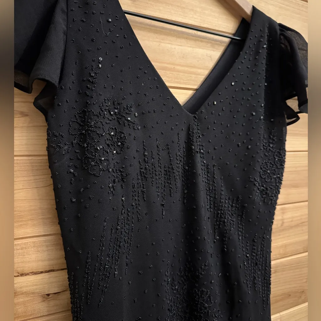 Vintage Y2K Ninalee Sz Small Beaded Flutter Sleeve Whimsigoth Vampire Dress Gown Black - Image 7