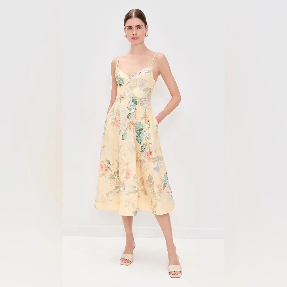 Zimmermann Illuminate Picnic Dress in Lemon Hydrangeas Size 3 AU Floral Linen - Image 2