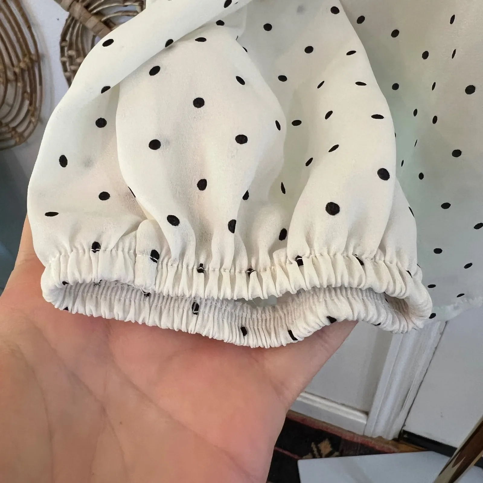 Ann Taylor Factory Polka Dot Ruffle Blouse Black White Long Sleeve Ballet Core M Size M - Image 5