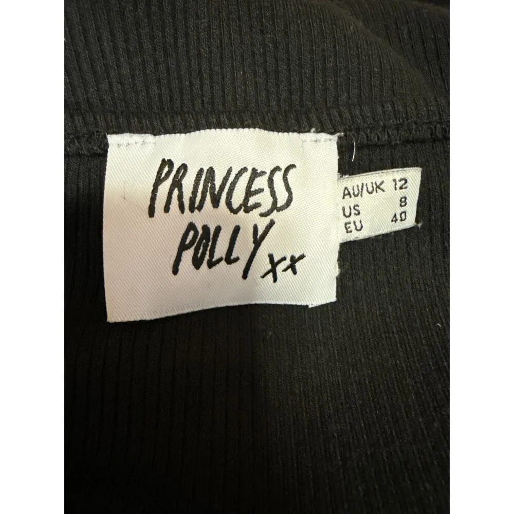 Princess Polly Women's Black Ribbed Knit Square Neck Long Sleeve Crop Top Size 8 - Image 3