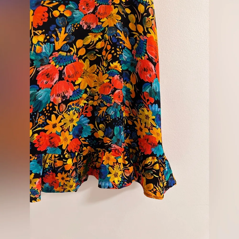 Dark Bouquet Floral Printed Ruffle Mini Dress XS - Image 13