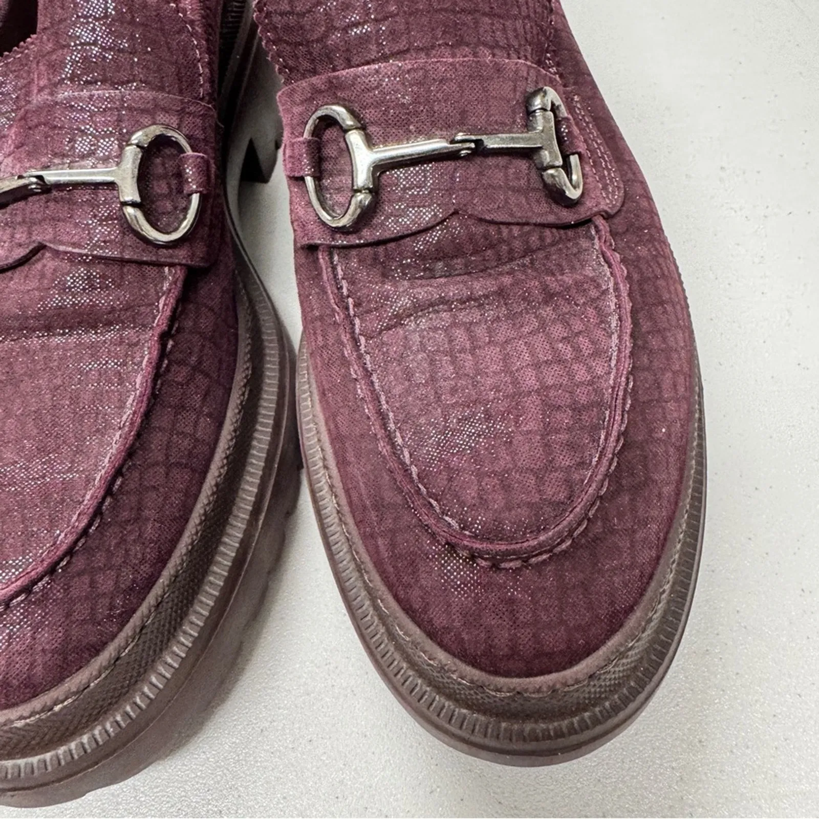 AGL Purple Sparkle Chunky Loafers Womens 10 Preppy Lug Horse - Image 7