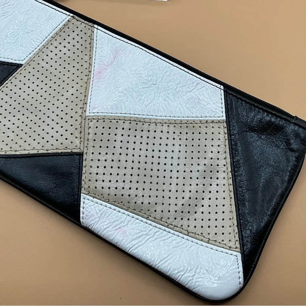 A Cool Beautiful Patchwork Leather HOBO International Clutch Wristlet Handbag Black - Image 5