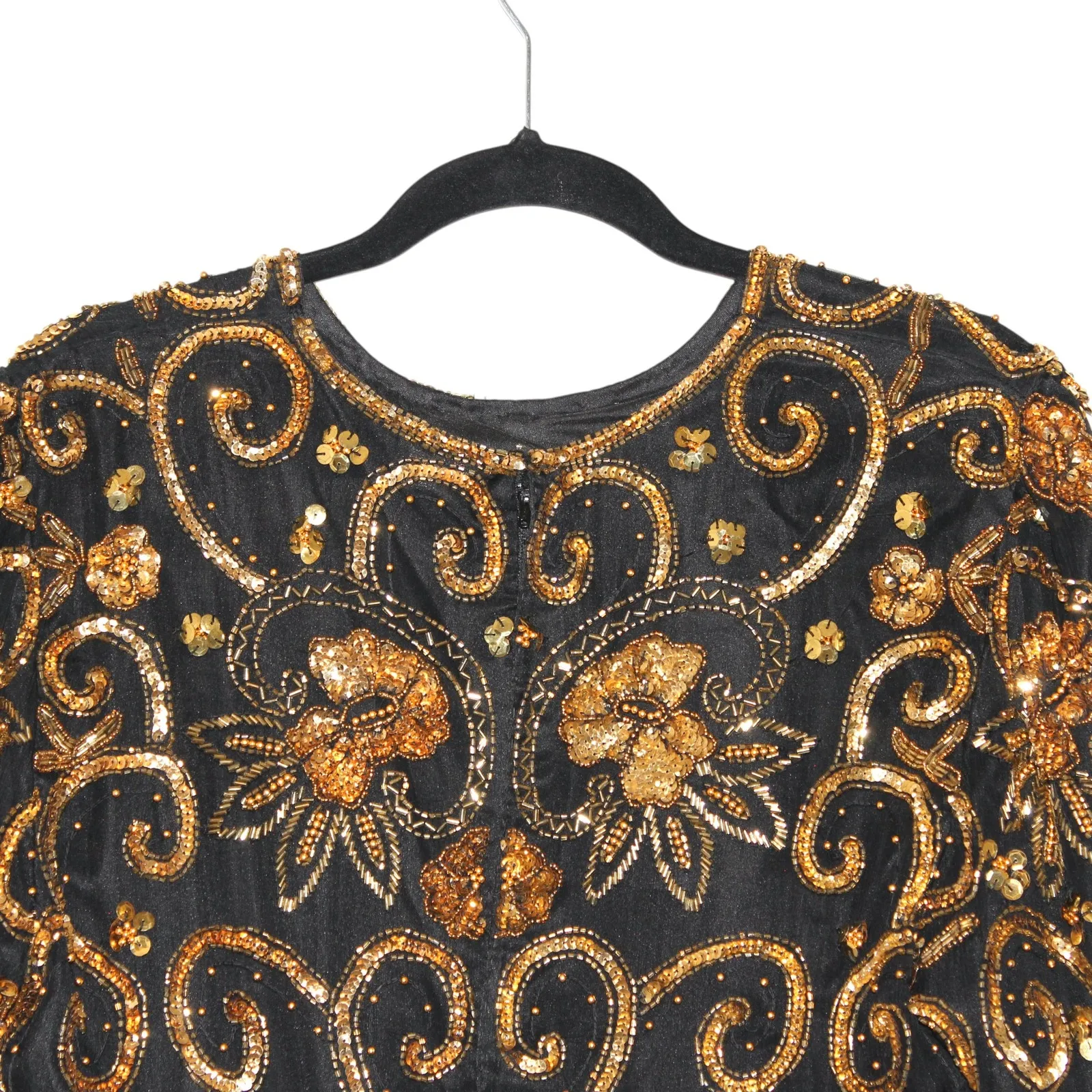 Laurence Kazar Vintage Black Silk Blouse Long Sleeve with Gold Beading Size L - Image 9