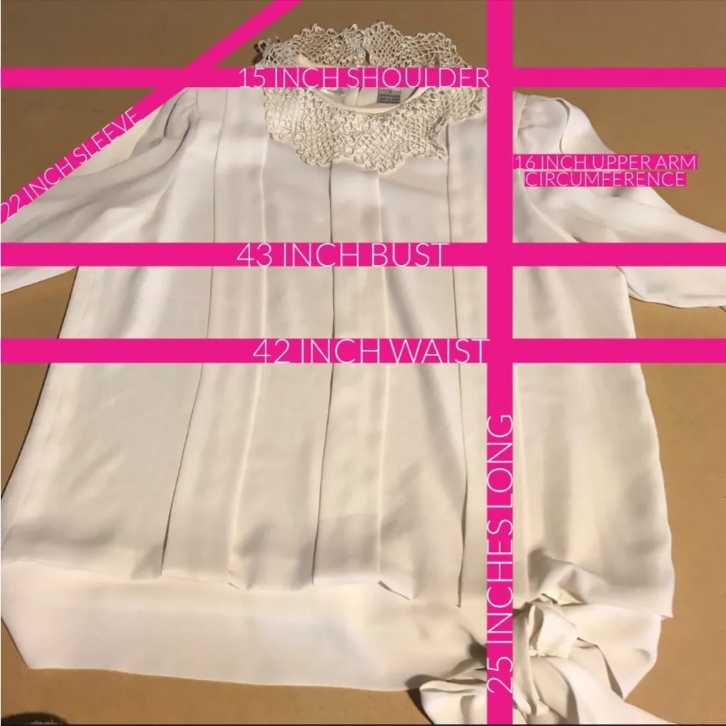 VINTAGE 1990'S CHIMNEY RIDGE CREAM PLEATED, TIE WAIST, CROCHET LACE BLOUSE (12) - Image 12