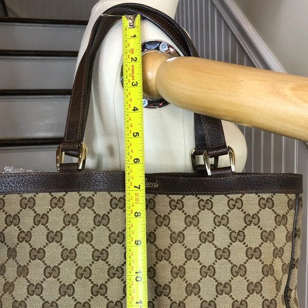 GUCCI Jacquard GG Monogram D Ring E/W Tote Shoulder Bag Zipper Compartment - Image 9