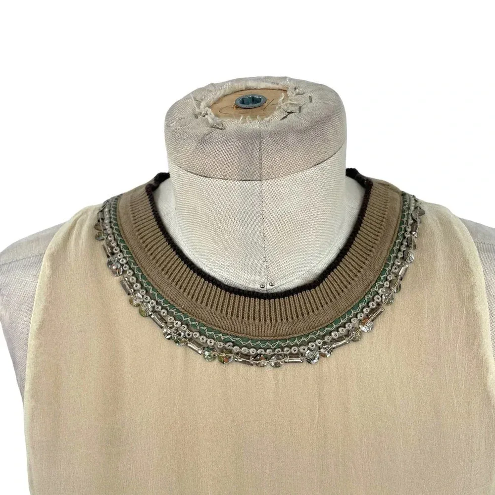 Anthropologie Bl-nk London Tank Top Beaded Blouse Chiffon Tan Orange Size Small‎ - Image 5