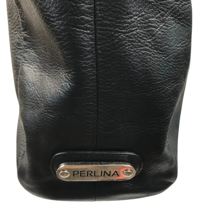 PERLINA NEW YORK Leather Tote Shoulder Bag Black Office Business Everyday Travel - Image 8