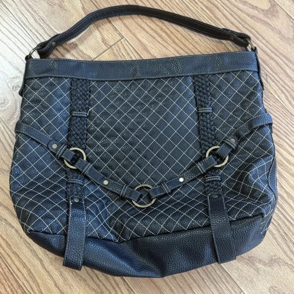 Sondra Robert Portfolio Bag Briefcase Quilted Brown Faux Leather Contrast - Image 4