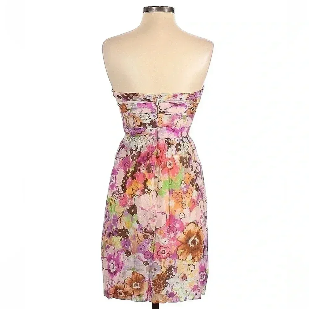 J. Crew Silk Blend Watercolor Pastel Strapless Floral Cocktail Dress Size 0 - Image 2