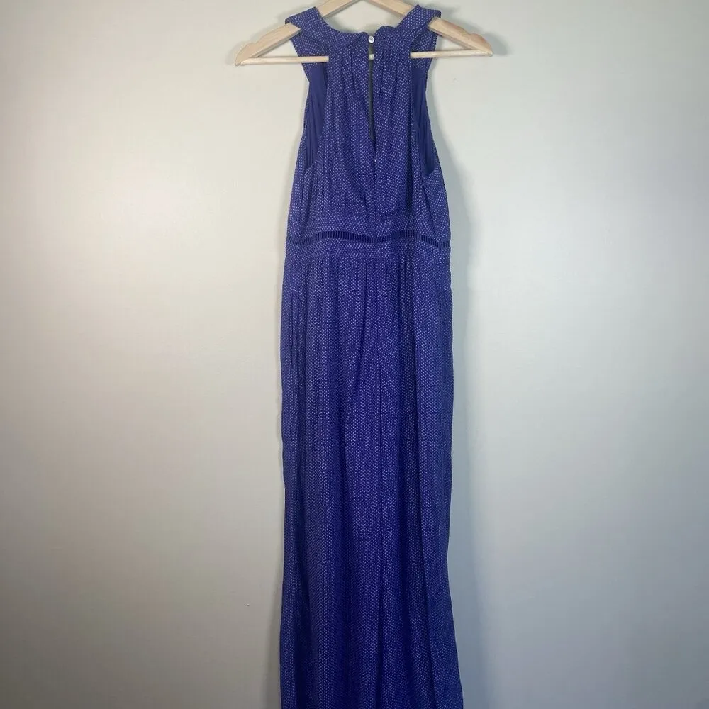 Anthropologie Maeve Justine Blue‎ Polka Dot Wide Leg Jumpsuit Size 0P Preppy - Image 8