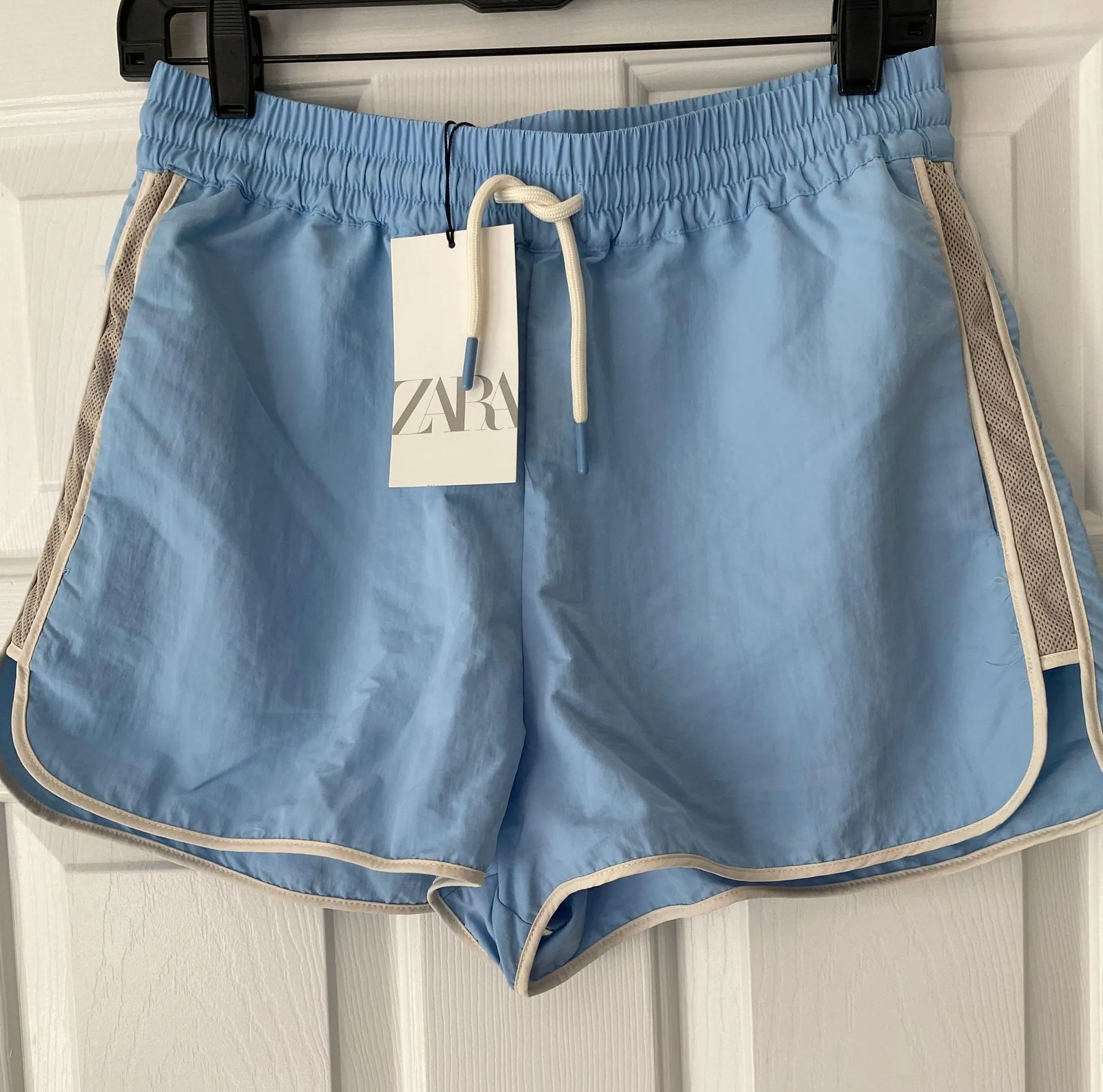 Zippered Nylon Shorts in Neon Blue, Size S - Image 6