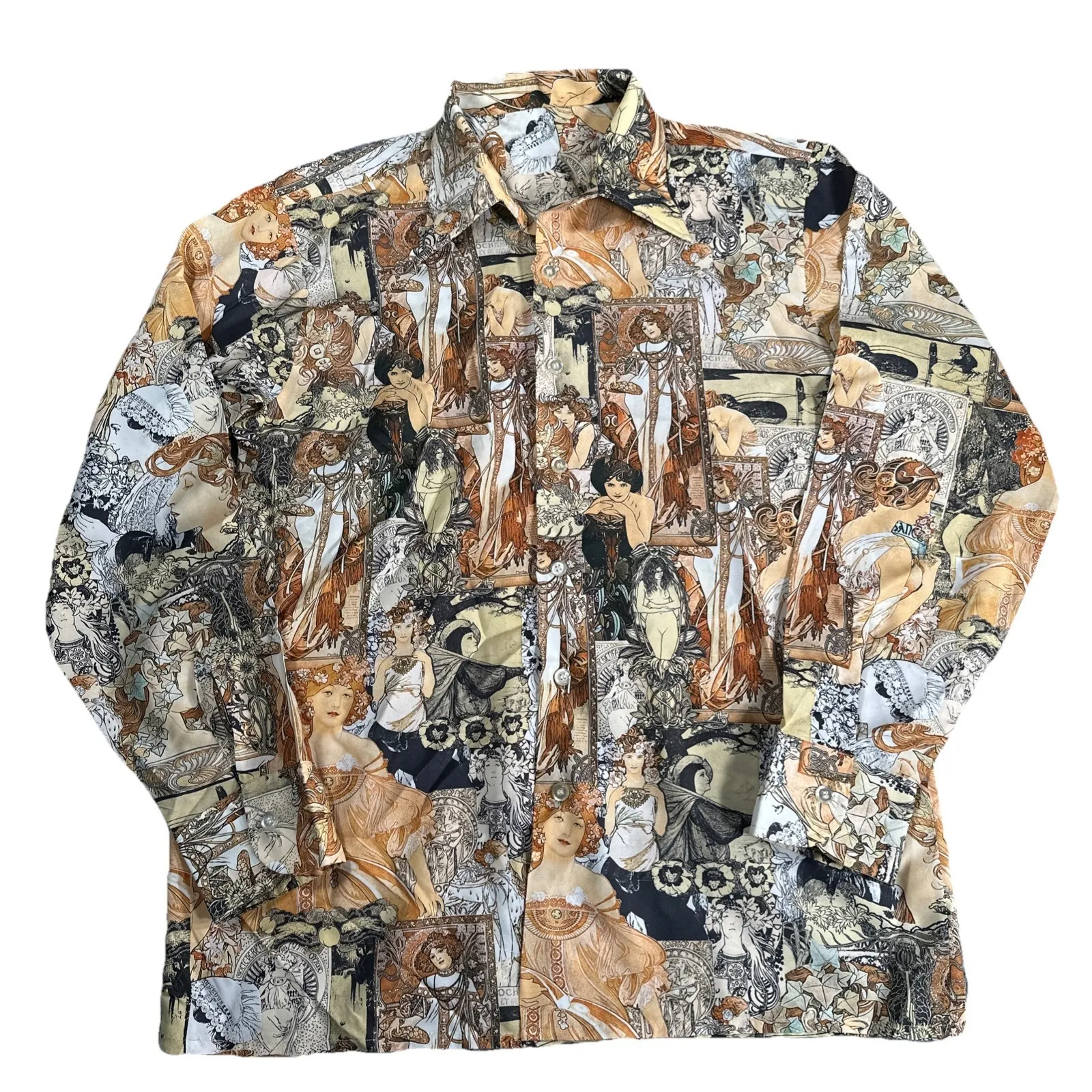 VTG 60s GODDESS Shirt ALPHONSE MUCHA ART NOUVEAU HIPPIE Boho Psychedelic MoD XL - Image 2