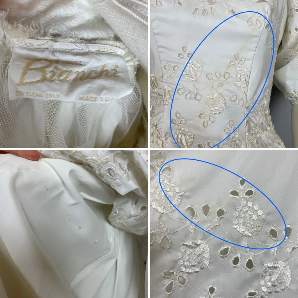 Vintage‎ 1950s Wedding Dress House of Bianchi Southern Belle Basque Waist Bows White Size XS - Image 4