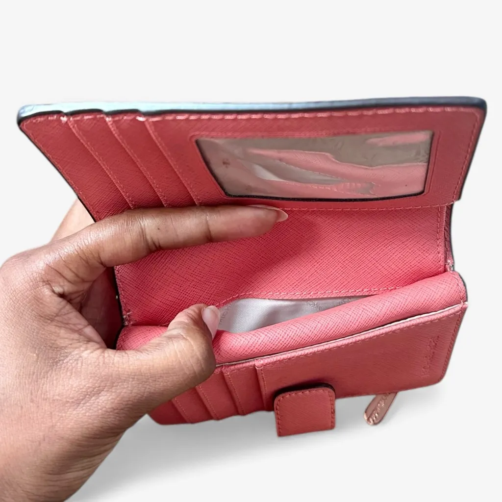 Michael Kors Medium Crossgrain Leather Wallet - Coral - Image 6