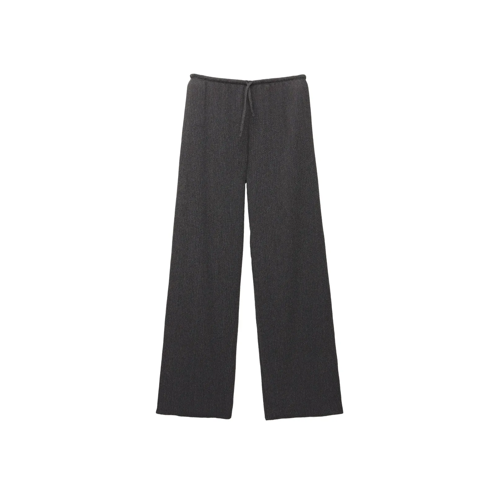 $50 PULL&BEAR Charcoal Ribbed Wide Leg Drawstring Lounge Pants Women's Size S Gray - Image 2