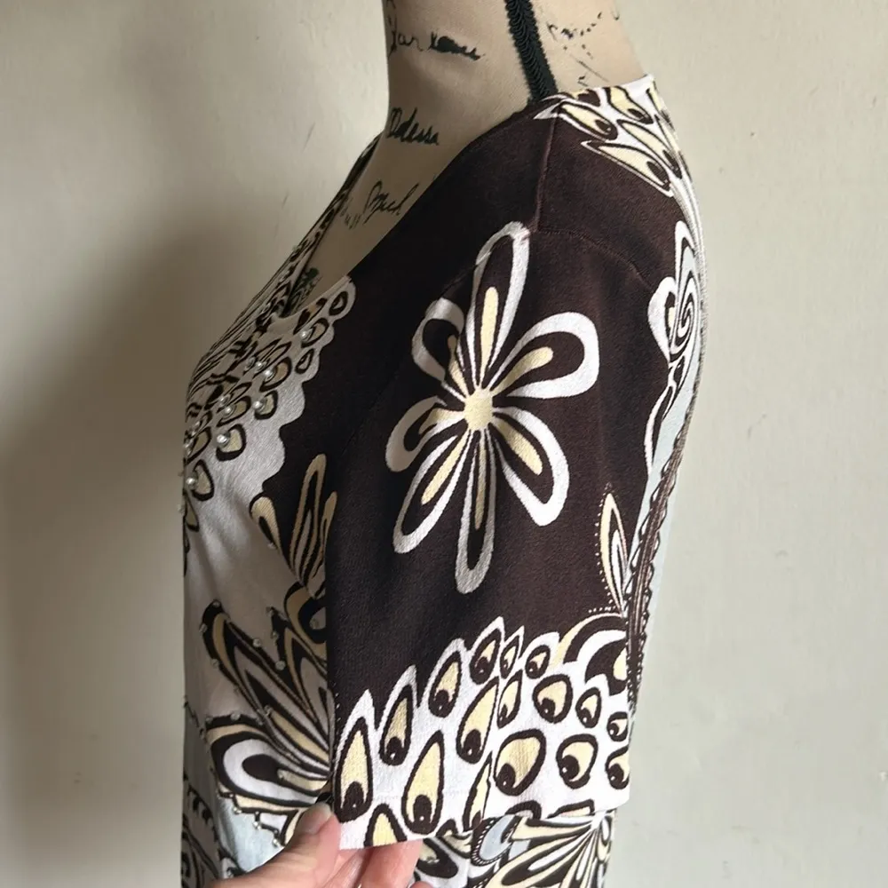 Alberto Malaki Floral Beaded Paisley Top Cardigan Size Large - Image 8