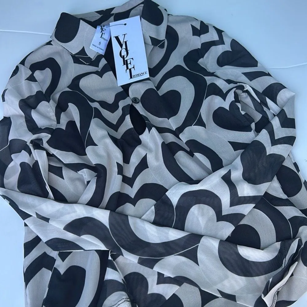 NWT ASOS | Violet Romance | Collared Mesh Mini Dress in Heart Print - Image 5