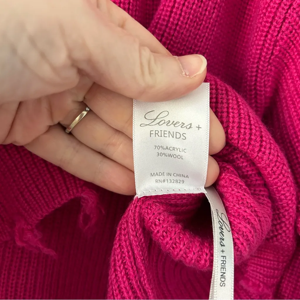 Lovers + Friends Revolve Bright Pink Wool Ribbed Knit V Neck Oversized Sweater S - Image 6