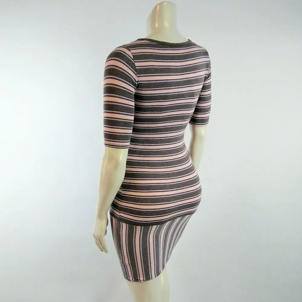 XXS LULAROE Julia Body Fit Strip Pink Gray Dress - Image 5