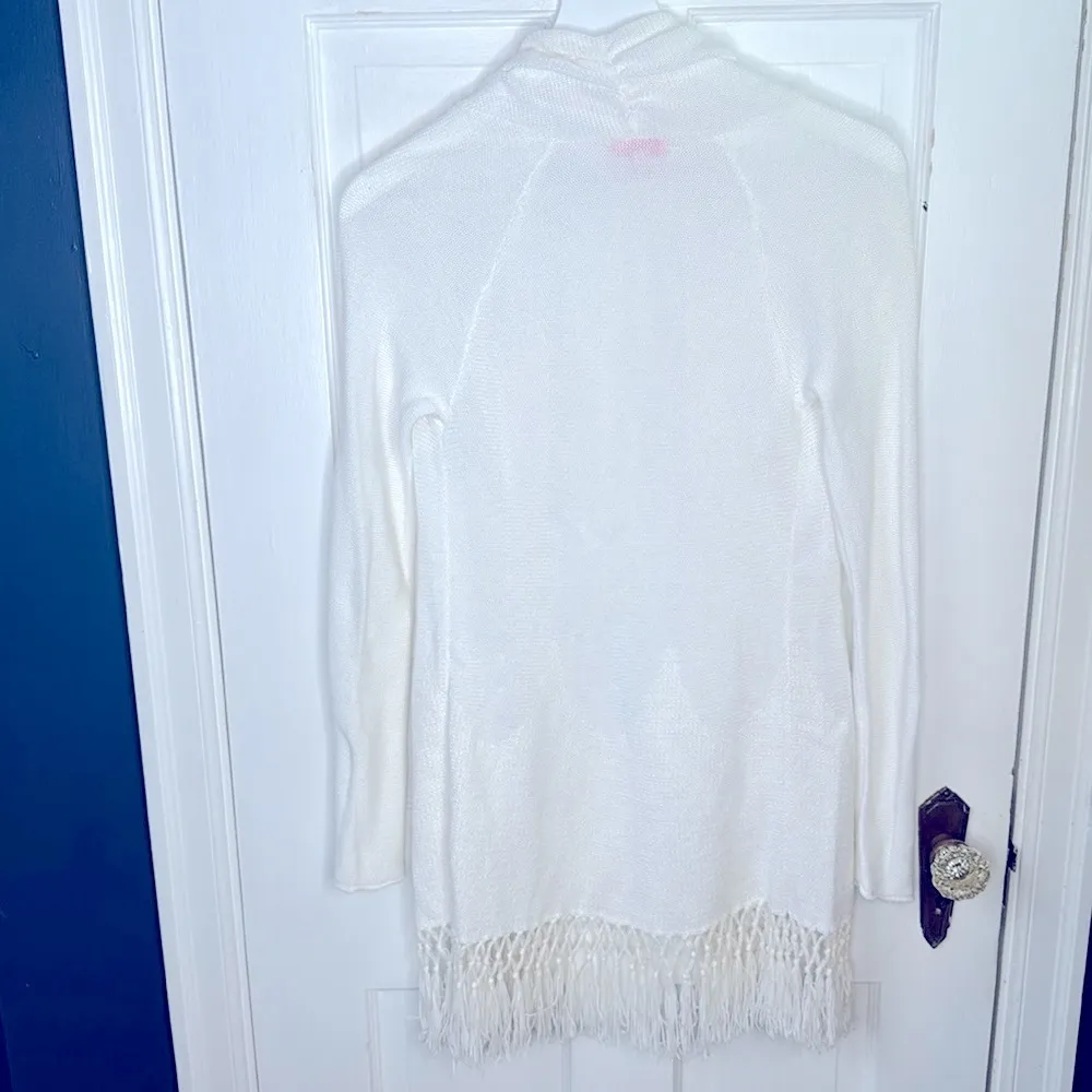 Lilly Pulitzer Tatum Fringe Long White Cardigan W1403 Sz XS - Image 10