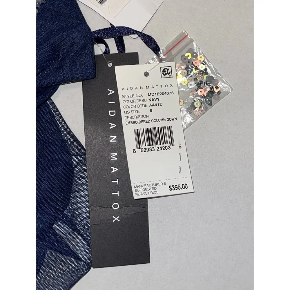 Aidan Mattox Embellished Floral-Embroidered Column Long Gown size 8 NWT - Image 5