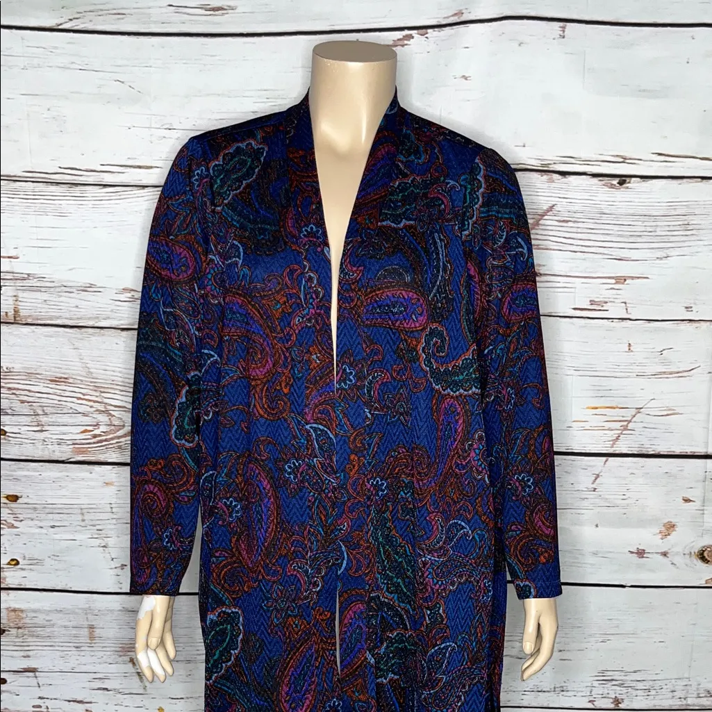 Susan Graver Size 3X Blue - Paisley Print Open Front Duster Cardigan Jacket - Image 2