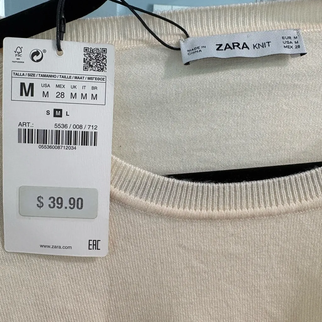 Zara Knit Cream Sweater - Image 3