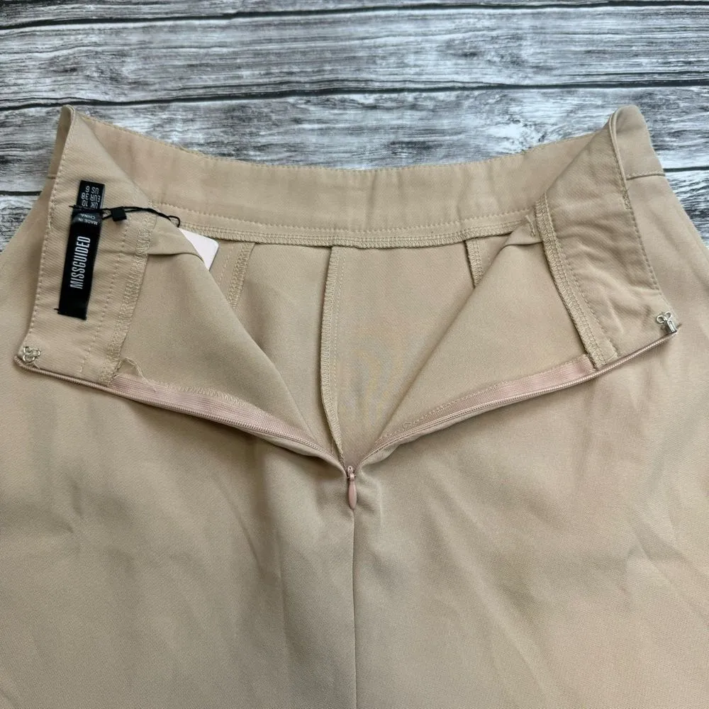 Missguided Women's Tailored Basic Shorts 6 Beige Tan Light Brown High Rise Pleat - Image 3