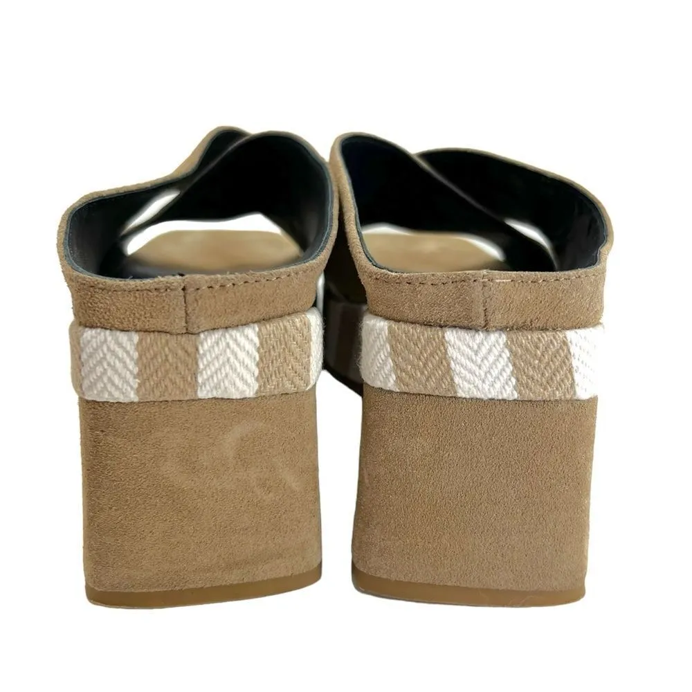 Brenda Zaro Square Toe Tan & White Striped Platform Suede Block Heel Sandals Size 8 - Image 7