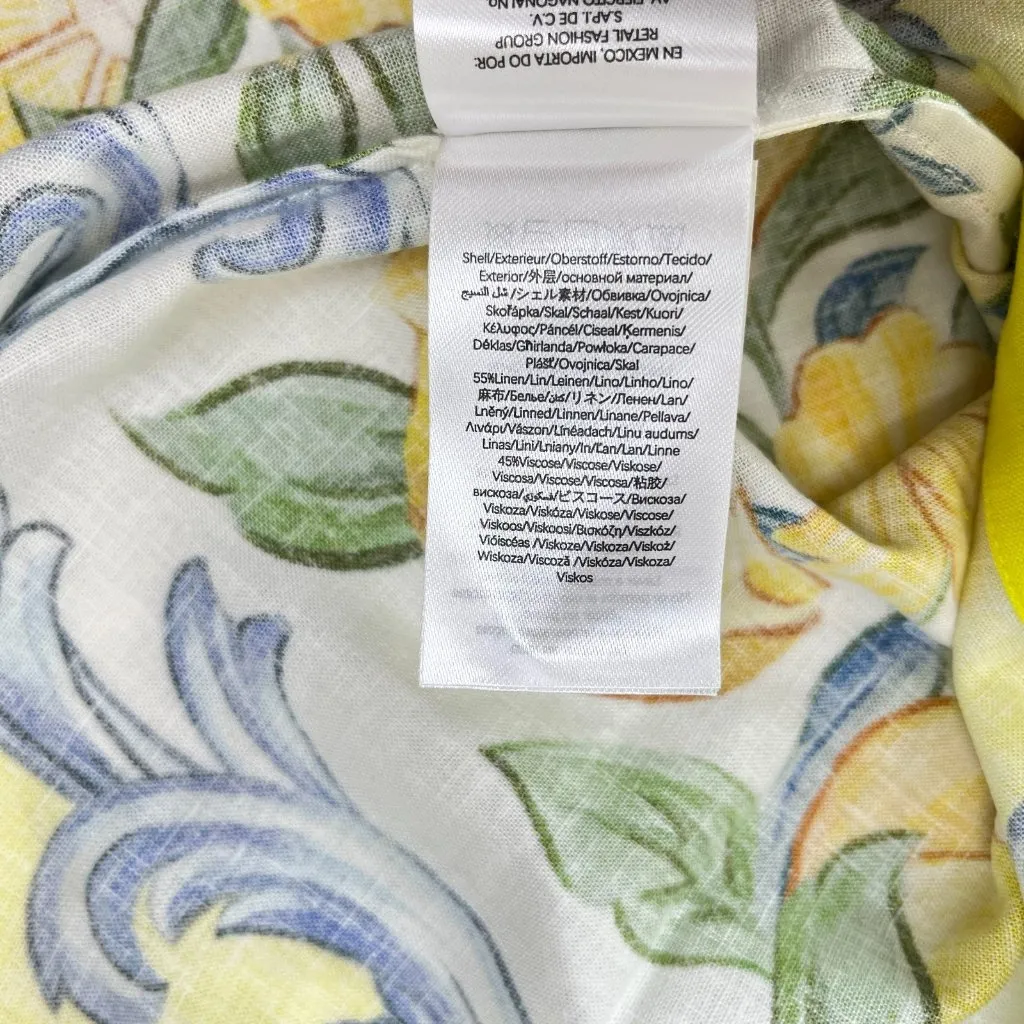 NWOT Farm Rio Sicily Scarf Linen-Blend Floral Button-Down Shirt Blouse Size XS - Image 11