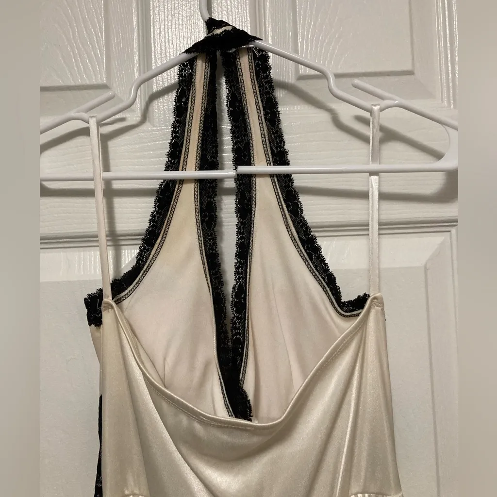 Taboo Vtg Ivory Satin Halter A-line Marilyn Monroe Inspired Tea Length Dress - Image 8